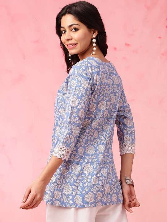 Women's Rayon Floral Printed Straight Short Kurti Set