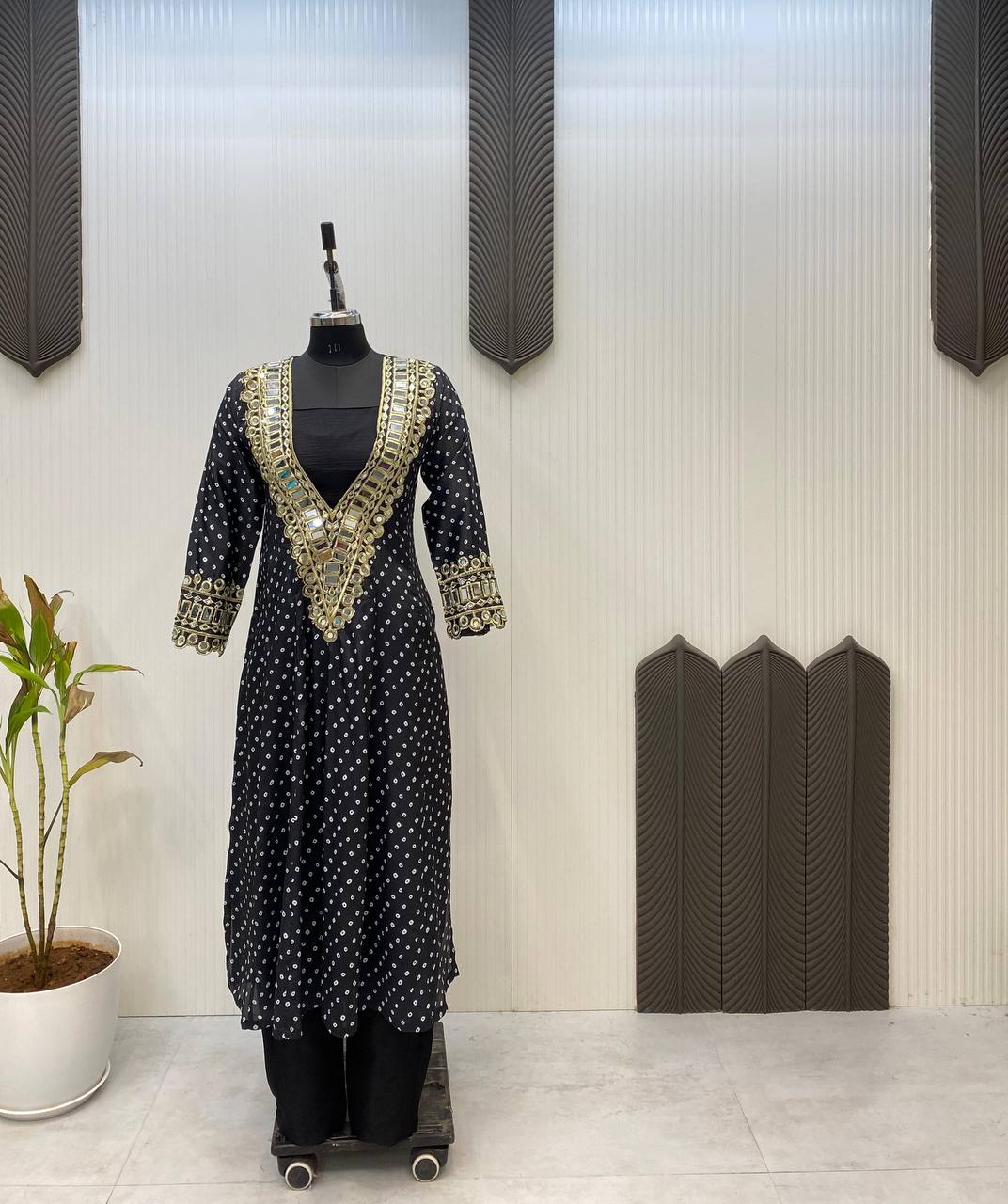 Digital Printed Chinon with Real Mirror &amp; Embroidery Work Dress