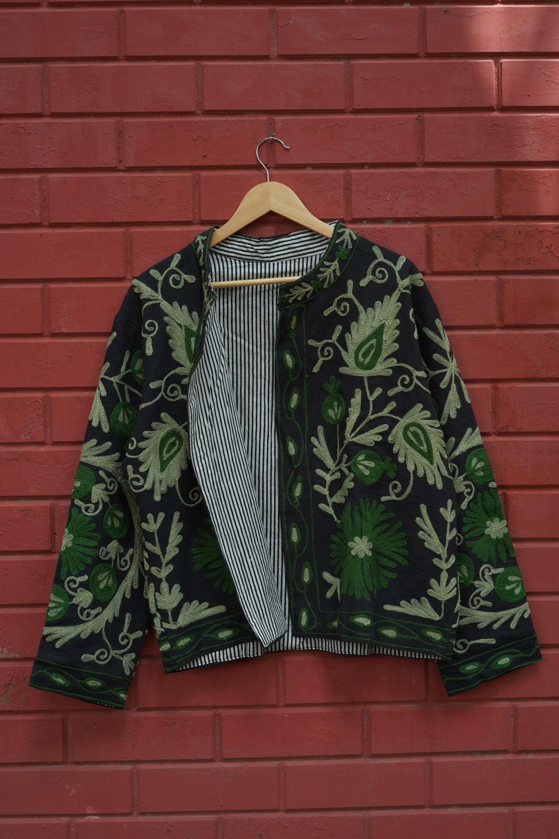 Womens Black Velvet Embroidered Jacket with Floral Design