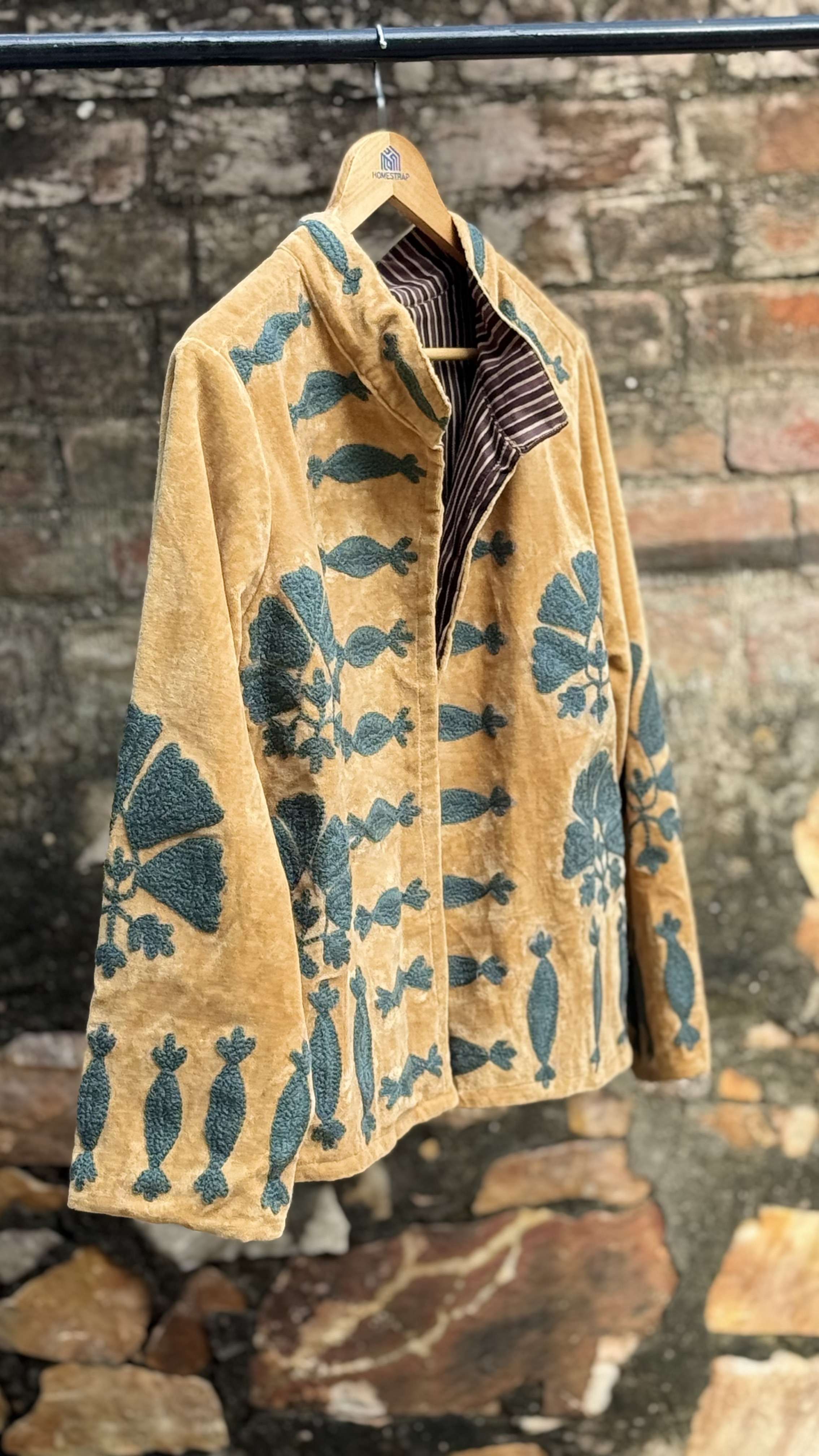 Womens Orange Velvet Embroidered Jacket with Floral Design